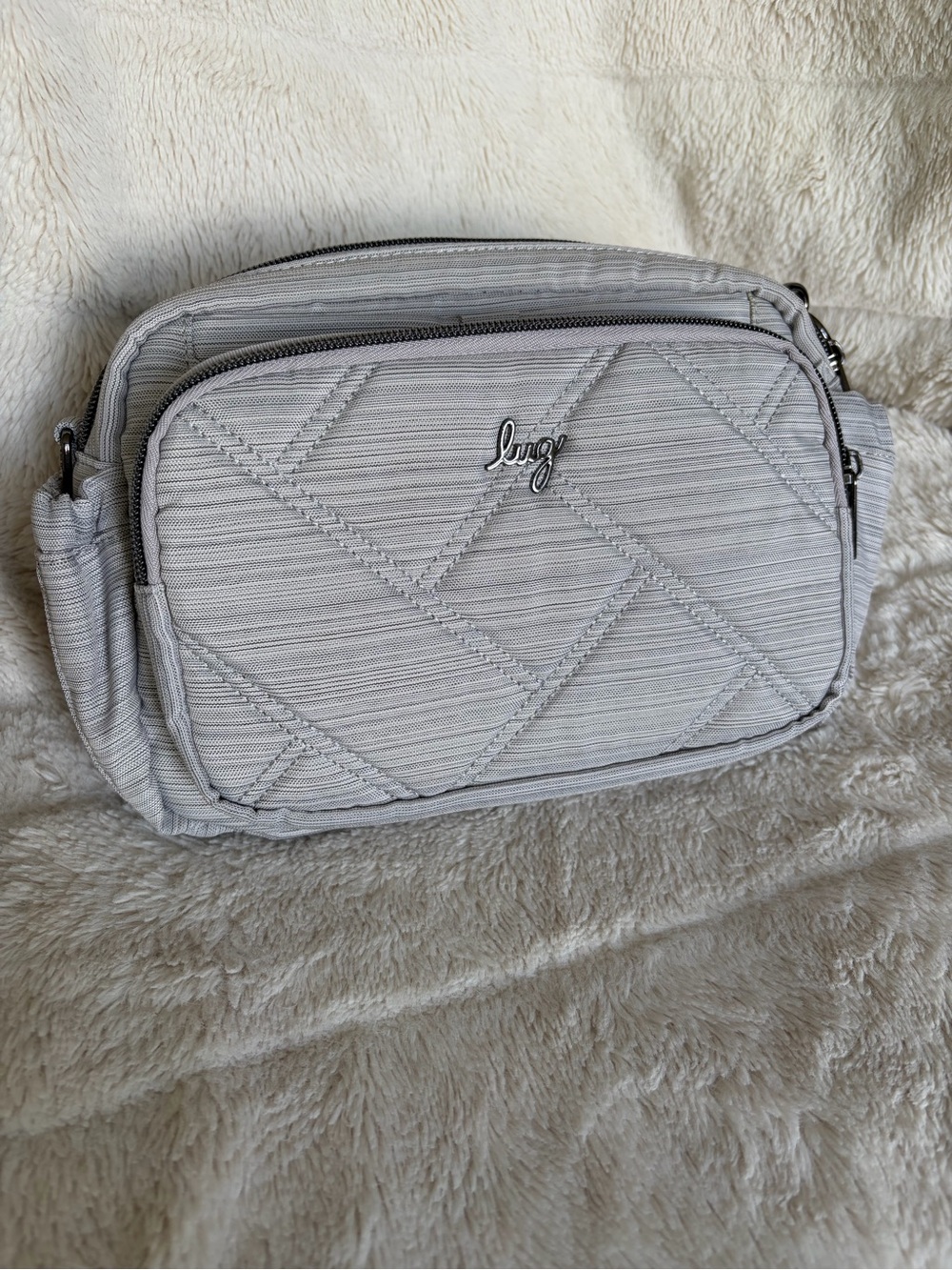EUC Lug Boomer Quilted Crossbody Bag in Brushed Silver